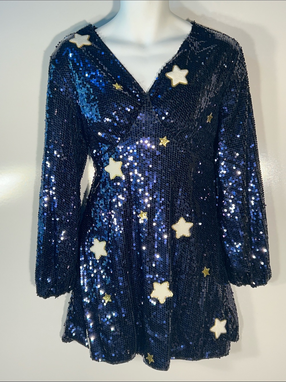 Shein SZ M Navy Sequin Mini Dress Stars Party Cocktail Prom 90's Celestial Fairy